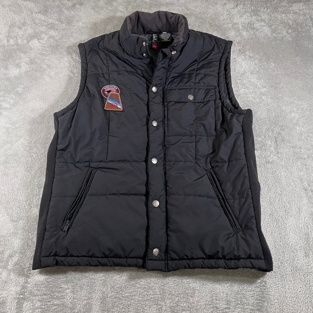 Quiksilver Puffer Vest Mens‎ XL Black Button Up Padded Insulated Winter Fall